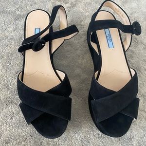 Prada Suede Wedge Platform Sandals NWOT